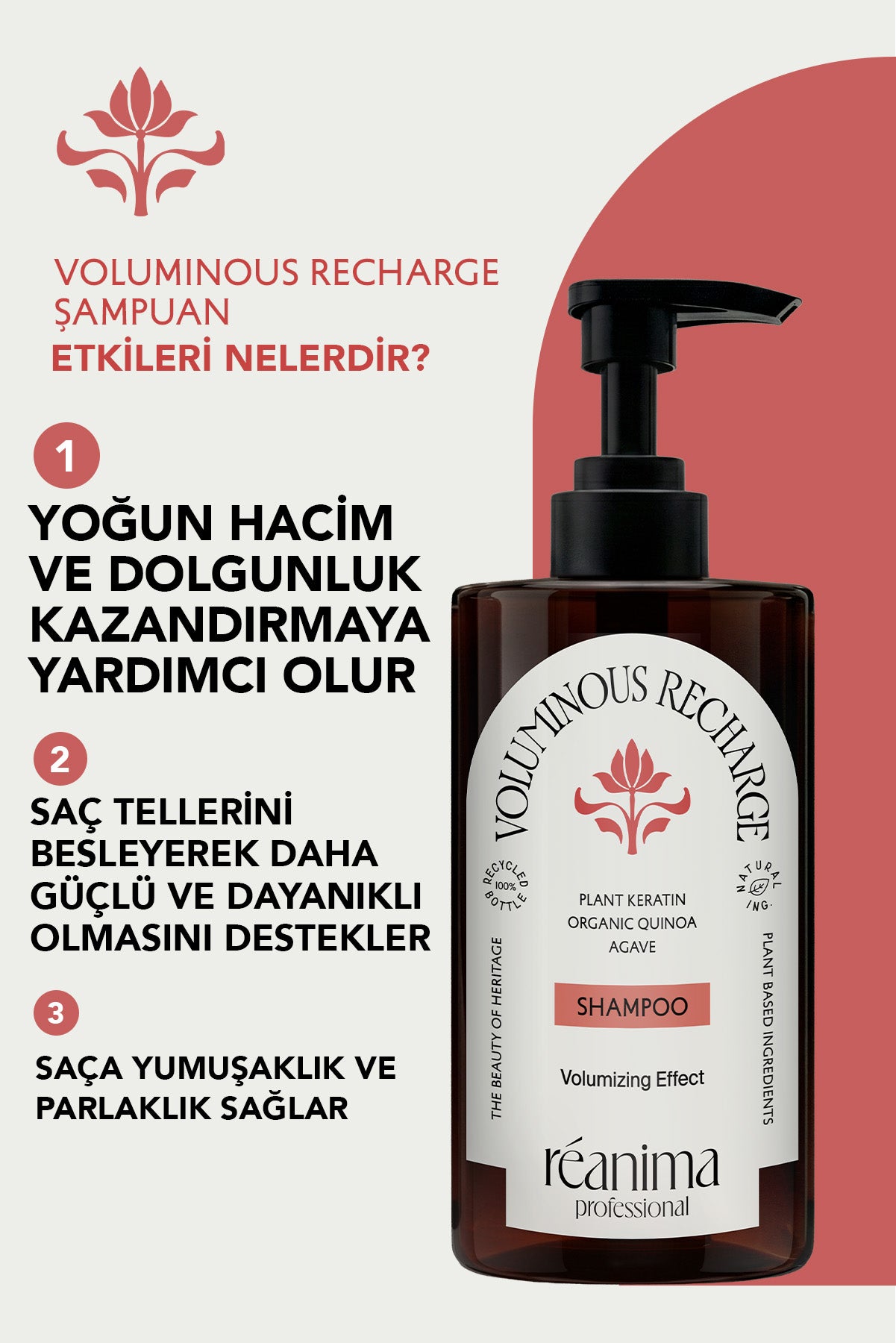 Voluminous Recharge Hacimlendirici Şampuan Dolgunlaştırıcı Saç Kremi Durulanmayan Saç Toniği Set