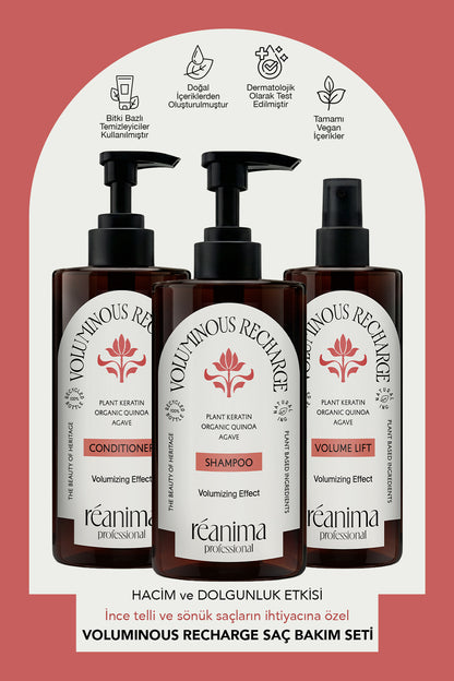 Voluminous Recharge Hacimlendirici Şampuan Dolgunlaştırıcı Saç Kremi Durulanmayan Saç Toniği Set