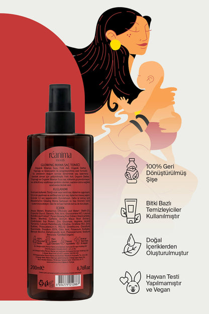 Glowing Mama Doğum Sonrası Saç Dökülmesini Azaltmaya Beslemeye Yardımcı Durulanmayan Saç Toniği