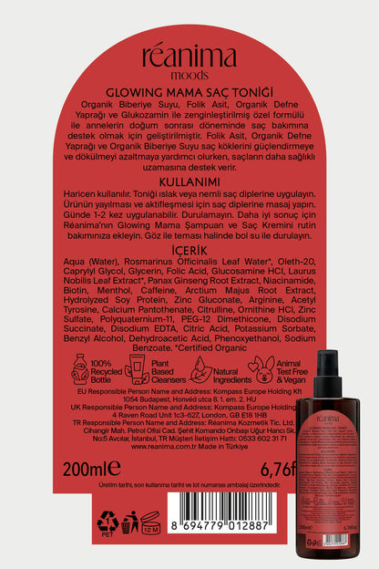 Glowing Mama Doğum Sonrası Saç Dökülmesini Azaltmaya Beslemeye Yardımcı Durulanmayan Saç Toniği