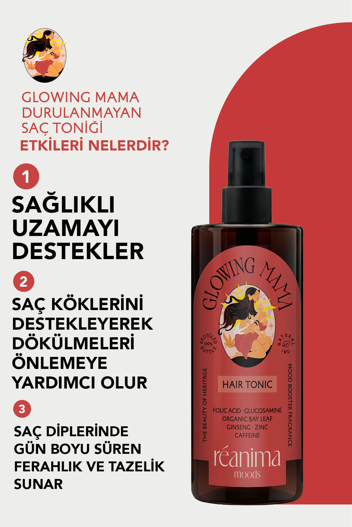 Glowing Mama Doğum Sonrası Saç Dökülmesini Azaltmaya Beslemeye Yardımcı Durulanmayan Saç Toniği