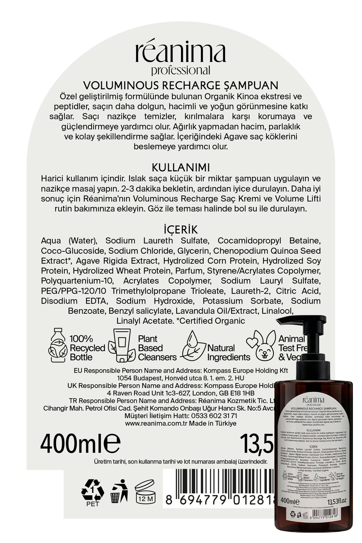 Voluminous Recharge Sönük Cansız Saçları Dolgunlaştırmaya Yardımcı Hacimlendirici Saç Bakım Şampuanı