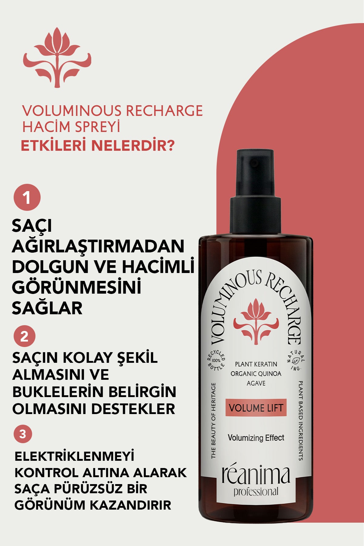 Voluminous Recharge Saça Hacim Veren Dolgunluk Kazandıran Hacimlendirici Durulanmayan Saç Toniği