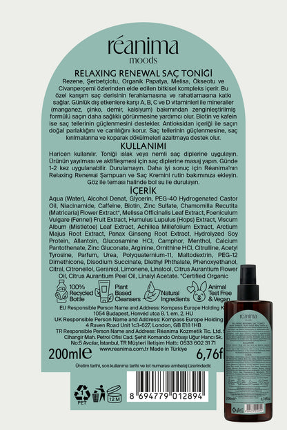 Relaxing Renewal Strese Bağlı Dökülmeyi Azaltmaya Ve Canlandırmaya Yardımcı Durulanmayan Saç Toniği