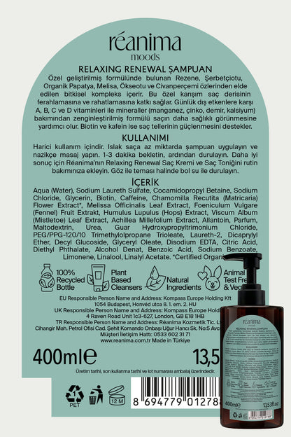 Relaxing Renewal Saç Derisini Ferahlatmaya Yardımcı Bitkisel Kompleksli Vegan Saç Bakım Şampuanı
