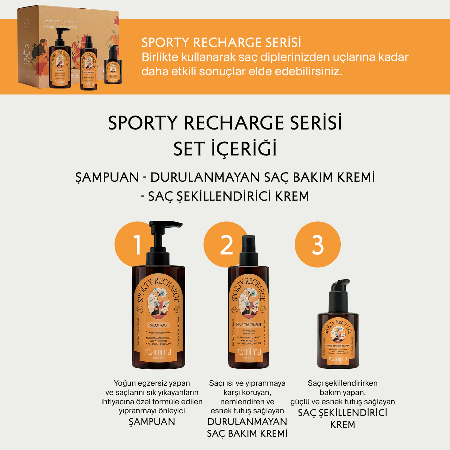 <b> Sporty Recharge </b> Hareketli Günlerde Şekil Ve Bakımı Bir Arada Sunan Saç Şekillendirici Krem
