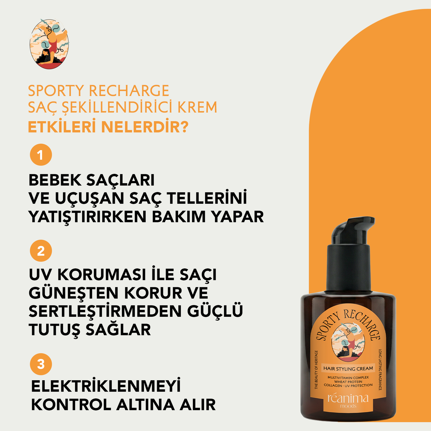 <b> Sporty Recharge </b> Hareketli Günlerde Şekil Ve Bakımı Bir Arada Sunan Saç Şekillendirici Krem