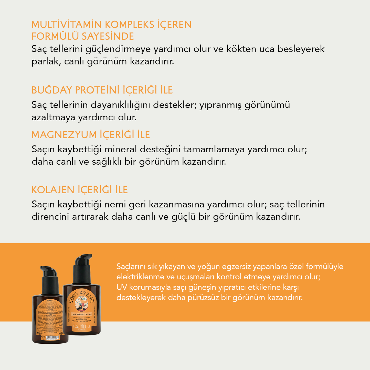 <b> Sporty Recharge </b> Hareketli Günlerde Şekil Ve Bakımı Bir Arada Sunan Saç Şekillendirici Krem