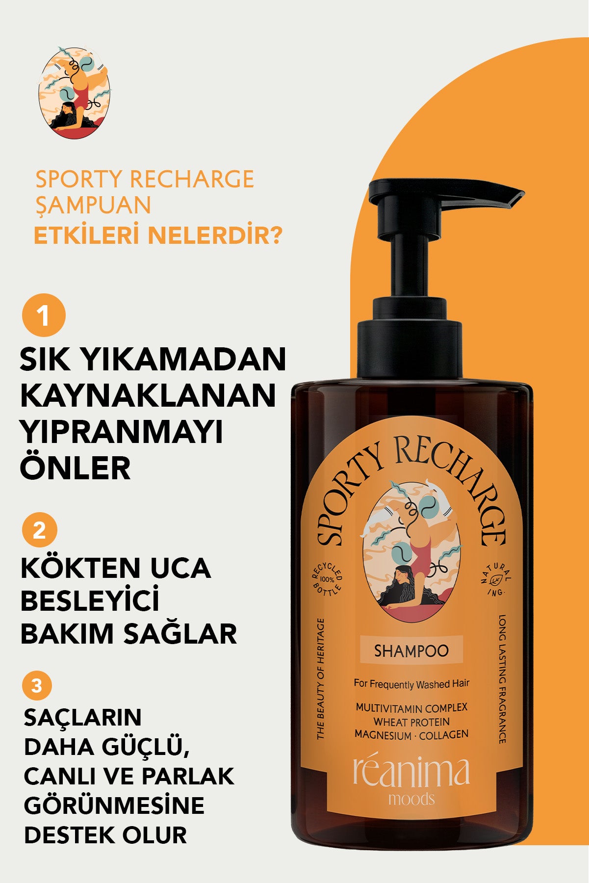 Sporty Recharge Sık Yıkama Ve Spor Sonrası İçin Güçlendirici Saç Bakım Şampuanı