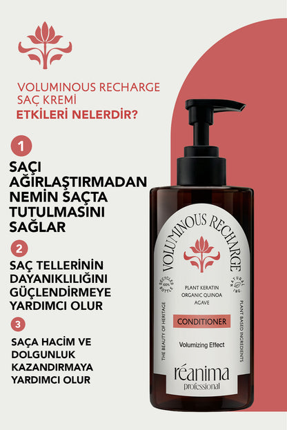 Voluminous Recharge Hacimlendirici Şampuan Dolgunlaştırıcı Saç Kremi Durulanmayan Saç Toniği Set