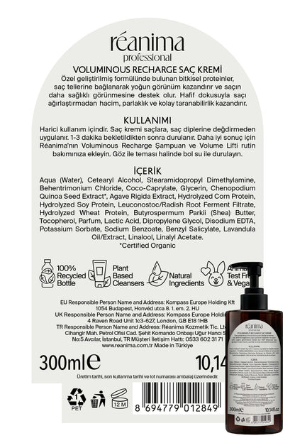 Voluminous Recharge Saçları Hacimlendiren Ve Güçlendirmeye Yardımcı Dolgunlaştırıcı Saç Bakım Kremi